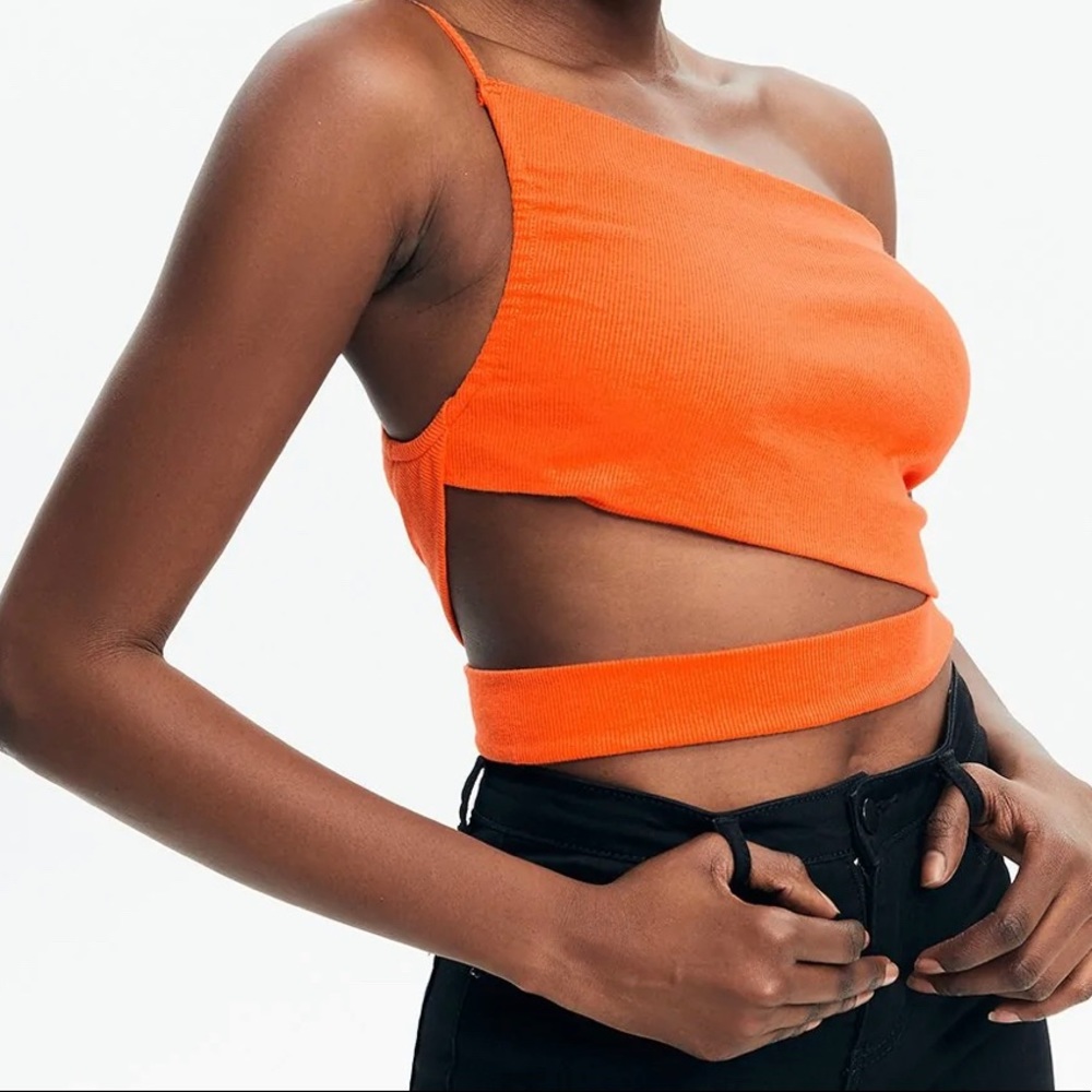 Orange One Shoulder Crop Top